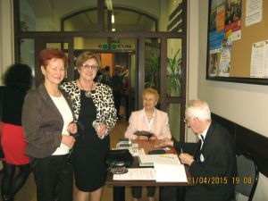 1158 th Liszt Evening, District Office in Trzebnica, 21st April 2015. From left: Zenobia Kulik, Irena Kahalik,  Lilianna Korcyl, Juliusz Adamowski during the intermission